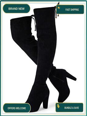 Women's Suede Thigh High Over the Knee Boots Block Heel Side Zip